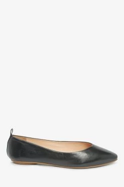 Next Black Signature Leather Ballerina Shoes