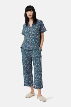 Jigsaw Green Shadow Leaf Cropped Cami Pyjamas