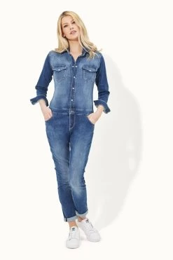 Donna Ida Sadie Blue Straight Denim Jumpsuit