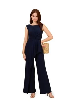 Adrianna Papell Blue Jersey Draped Jumpsuit -Fashion Women 809865s3