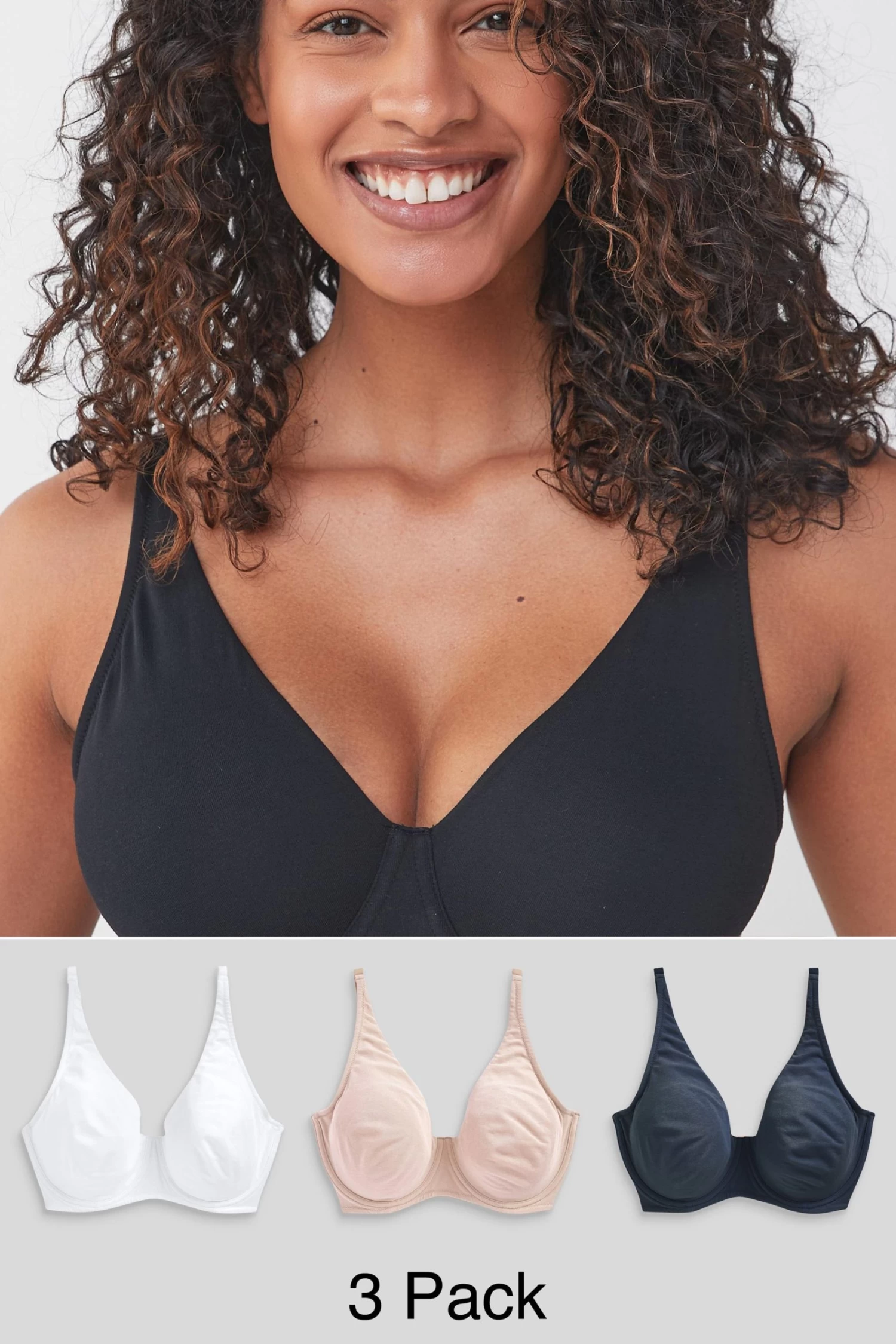 Next DD+ Cotton Blend Bras 3 Pack 4 Next DD+ Cotton Blend Bras 3 Pack - Image 2