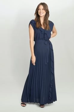 Gina Bacconi Blue Caprice Maxi Dress With Frill Detail And Pleat Skirt -Fashion Women 875665s3