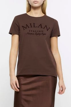 River Island Milan Brown Graphic T-Shirt