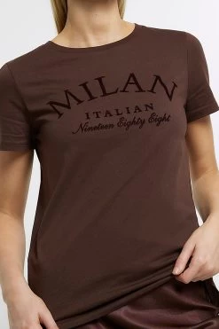 River Island Milan Brown Graphic T-Shirt -Fashion Women 879933s4