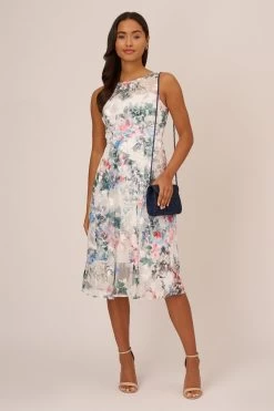 Adrianna Papell Floral Printed Veiled White Dress -Fashion Women 887373s3