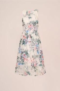 Adrianna Papell Floral Printed Veiled White Dress -Fashion Women 887373s5