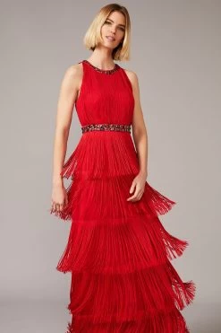 Phase Eight Red Albertina Fringe Maxi Dress -Fashion Women 892317s3