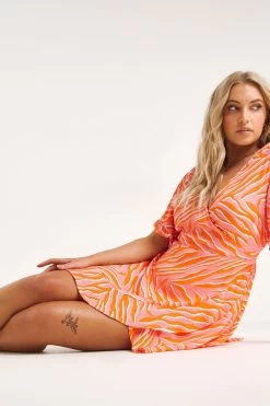 Simply Be Pink Crinkle Wrap Dress -Fashion Women 894551s4