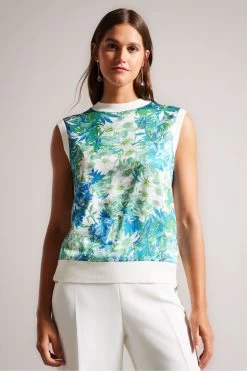 Ted Baker Behlla Woven Front Sleeveless White Sweater