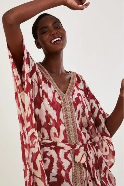 Monsoon Red Ikat Print Tie Maxi Kaftan -Fashion Women 914459s3