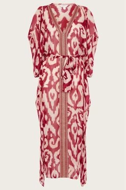 Monsoon Red Ikat Print Tie Maxi Kaftan -Fashion Women 914459s4