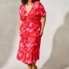 Live Unlimited Curve Pink Blurred Floral Print Shirred Waist Dress