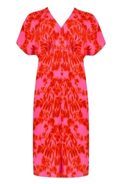 Live Unlimited Curve Pink Blurred Floral Print Shirred Waist Dress -Fashion Women 931226s3