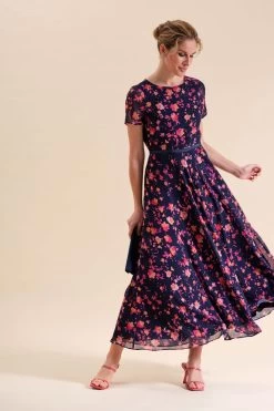 Pure Collection Blue Short Sleeve Midi Dress