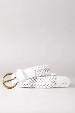 Lakeland Leather White Waverton Leather Woven Belt