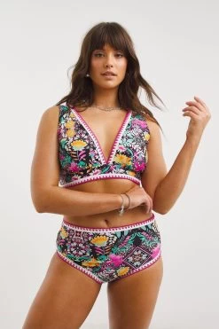 Figleaves Pink Floral Print Frida Soft Plunge Bikini Top