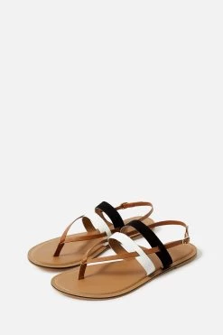 Accessorize Mono Stripe Strappy Black Sandals