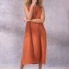 Celtic & Co. Red Linen Sleeveless Midi Dress -Fashion Women 971237s