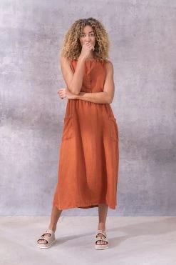 Celtic & Co. Red Linen Sleeveless Midi Dress