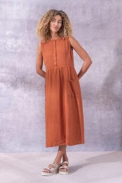 Celtic & Co. Red Linen Sleeveless Midi Dress -Fashion Women 971237s3