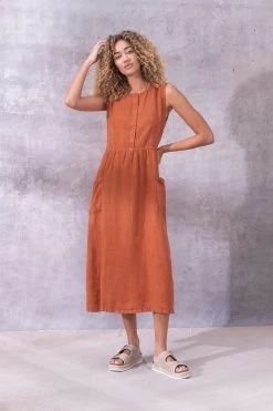 Celtic & Co. Red Linen Sleeveless Midi Dress -Fashion Women 971237s4