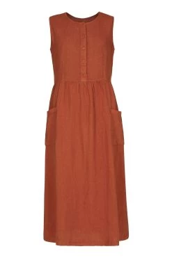 Celtic & Co. Red Linen Sleeveless Midi Dress -Fashion Women 971237s5
