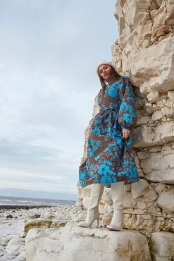 Another Sunday Poplin Cut Out Back Brown Midi Dress