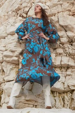 Another Sunday Poplin Cut Out Back Brown Midi Dress -Fashion Women 973800s5