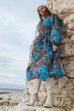 Another Sunday Poplin Cut Out Back Brown Midi Dress -Fashion Women 973800s6