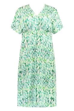 Live Unlimited Curve Green Animal Print Shirred Waist Dress -Fashion Women 999 281s4