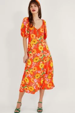 Monsoon Orange Manuela Sunflower Dress In Sustainable Viscose