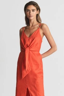 Reiss Kay Tie Detail Linen Midi Dress -Fashion Women A76333s3