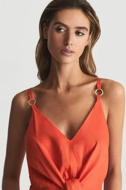 Reiss Kay Tie Detail Linen Midi Dress -Fashion Women A76333s4