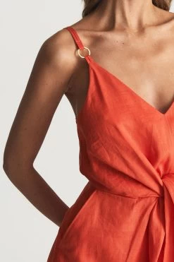 Reiss Kay Tie Detail Linen Midi Dress -Fashion Women A76333s6