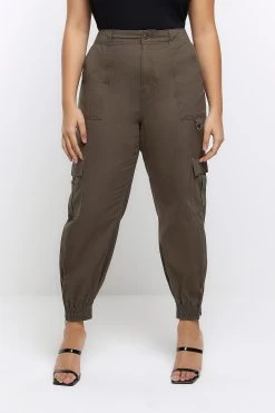 River Island Green Plus Zip Cuff Cargo Trousers