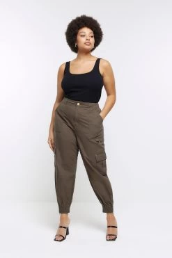River Island Green Plus Zip Cuff Cargo Trousers -Fashion Women A78816s3