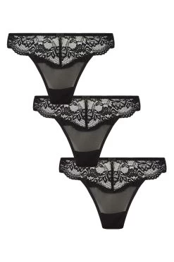 Ann Summers Black Sexy Lace Sustainable Thong 3 Pack