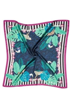 Oliver Bonas Blue Jungle Animals Square Scarf -Fashion Women A82270s3