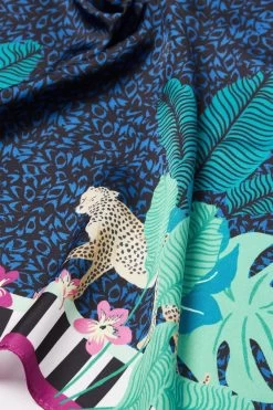 Oliver Bonas Blue Jungle Animals Square Scarf -Fashion Women A82270s4