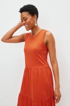 Next Cotton Sleeveless Crew Neck Tiered Maxi Dress -Fashion Women A82571s3