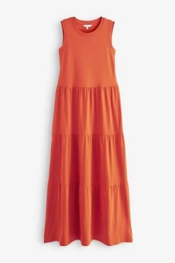 Next Cotton Sleeveless Crew Neck Tiered Maxi Dress -Fashion Women A82571s4