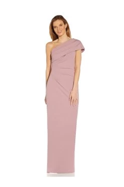 Adrianna Papell Pink Knit Crepe One Shoulder Dress