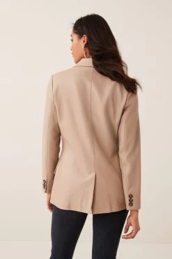 Next Tan Brown Faux Leather Blazer -Fashion Women A87 895s4
