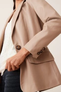 Next Tan Brown Faux Leather Blazer -Fashion Women A87 895s5