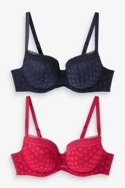 Next Navy Blue/Red Spot Mesh Bras 2 Pack