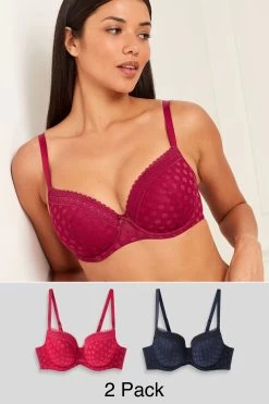 Next Navy Blue/Red Spot Mesh Bras 2 Pack -Fashion Women A89211s