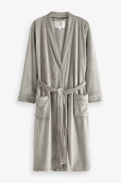 Next Grey Supersoft Ribbed Dressing Gown -Fashion Women A96337s6