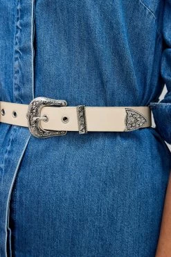 Next Bone Cream Skinny Double Buckle Western Waist Belt -Fashion Women C00 623s2