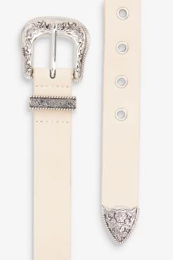 Next Bone Cream Skinny Double Buckle Western Waist Belt -Fashion Women C00 623s5