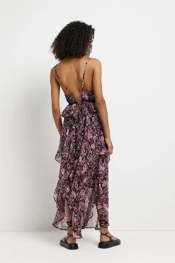 River Island Ruffle Midi Black Dress -Fashion Women C01118s3